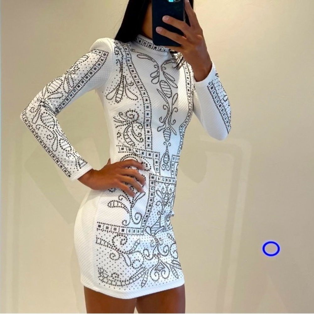 BEBE Long Sleeve Rhinestone Dress - Picture 5 of 6